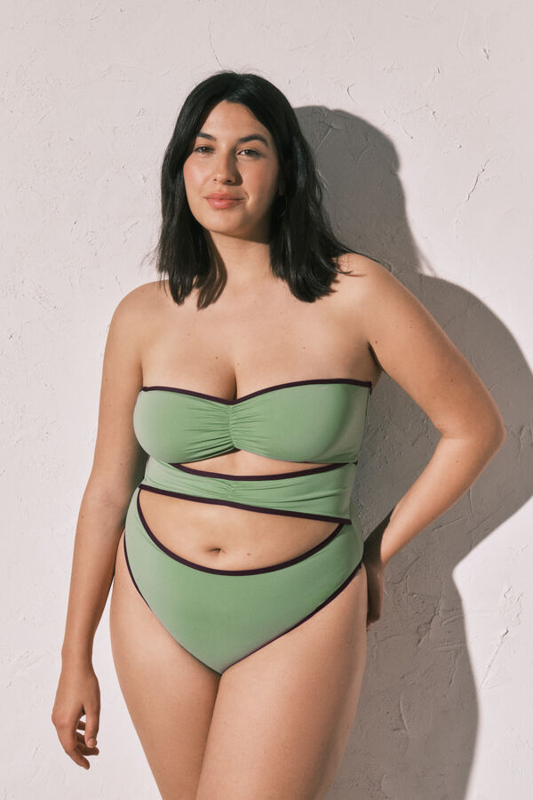 Women'secret Green bandeau front slits swimwear green