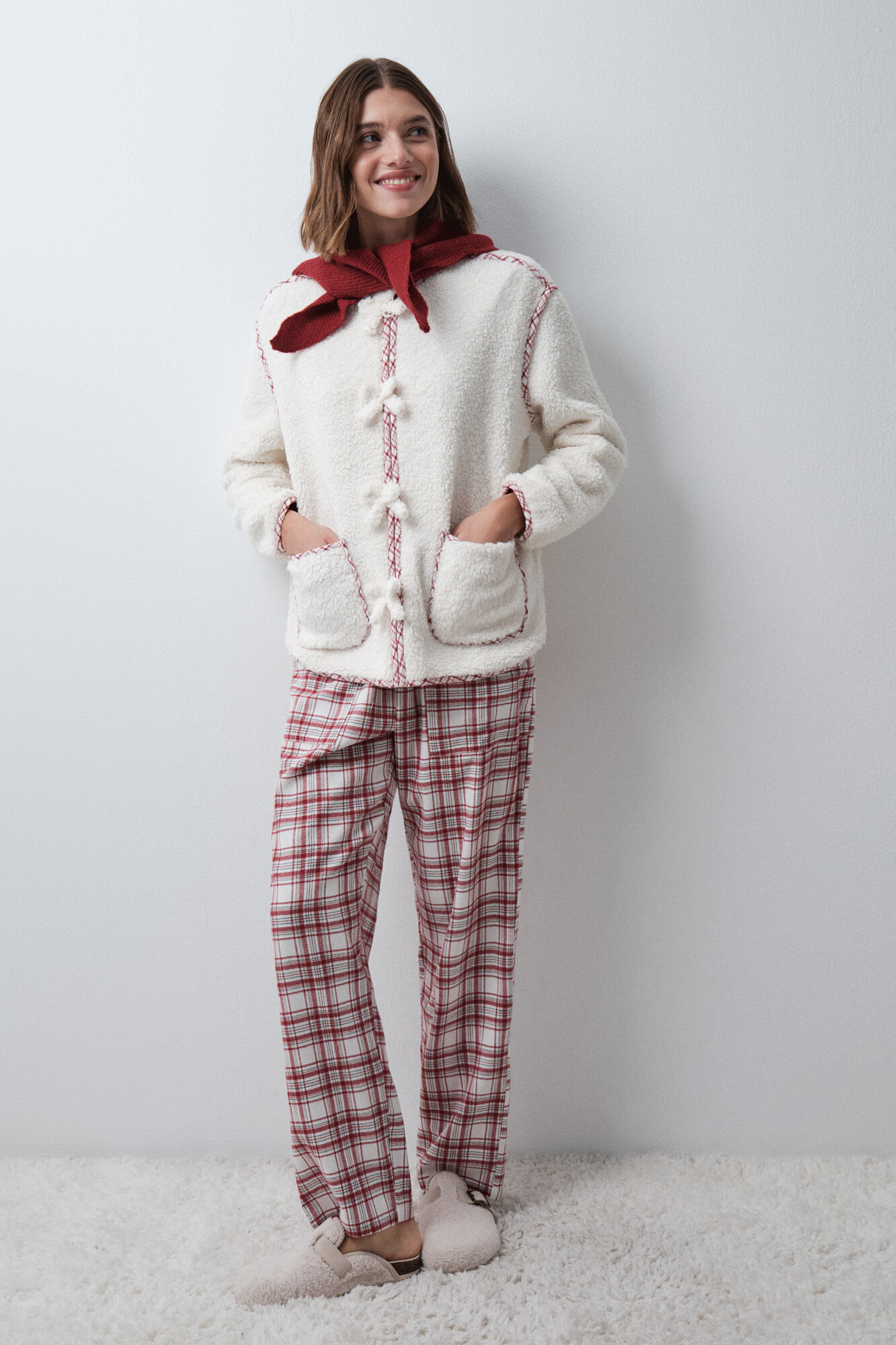 Women'secret Short faux shearling robe with bows