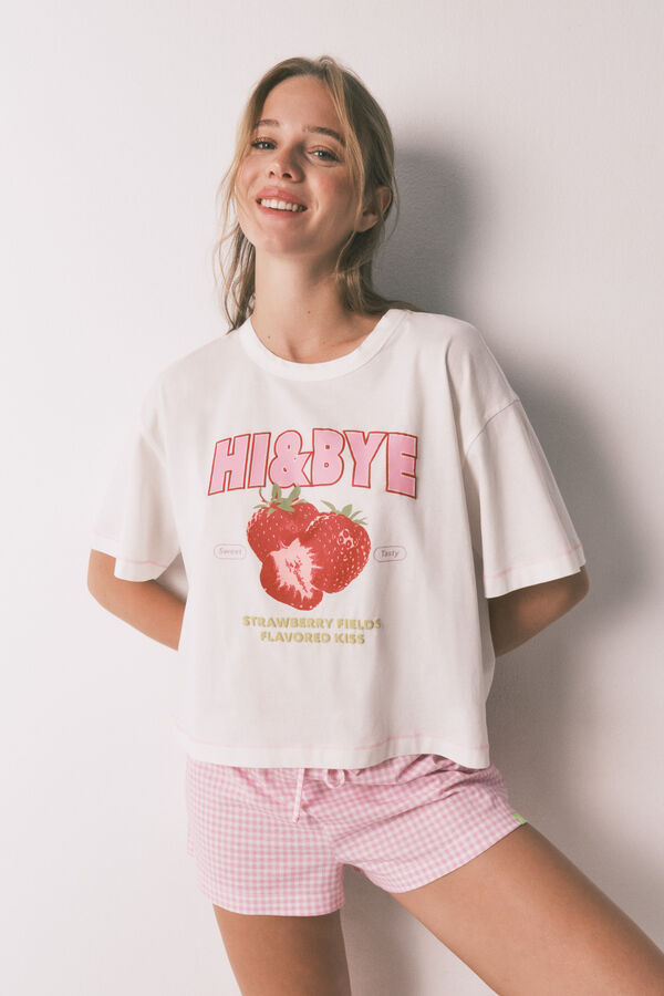 HI&BYE Pink 100% cotton short pyjamas beige