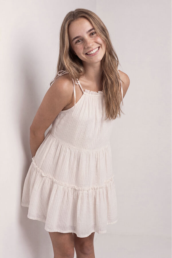 HI&BYE White panelled strap short dress beige