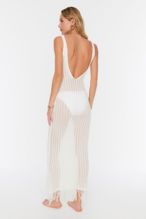 Trendyol Vestido midi de punto sin mangas marfil