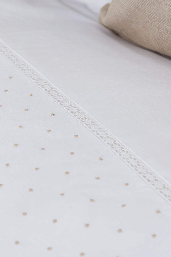 Womensecret Sábana algodón percal bordado crochet. Cama 180-200cm. blanco