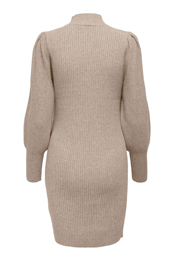 Only Maternity Vestido punto premam&aacute; de cuello alto y mangas abullonadas marr&oacute;n