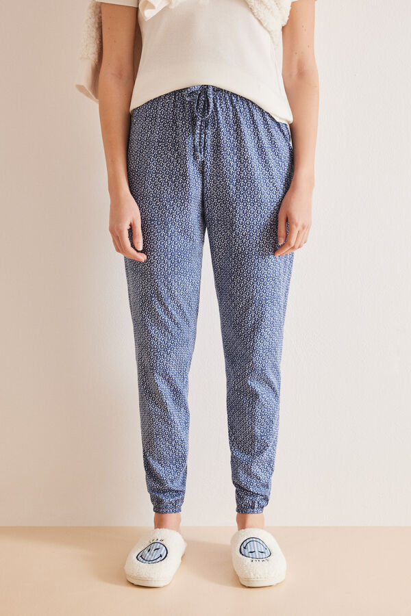 Womensecret Pantalon imprimé géométrique 100 % coton bleu