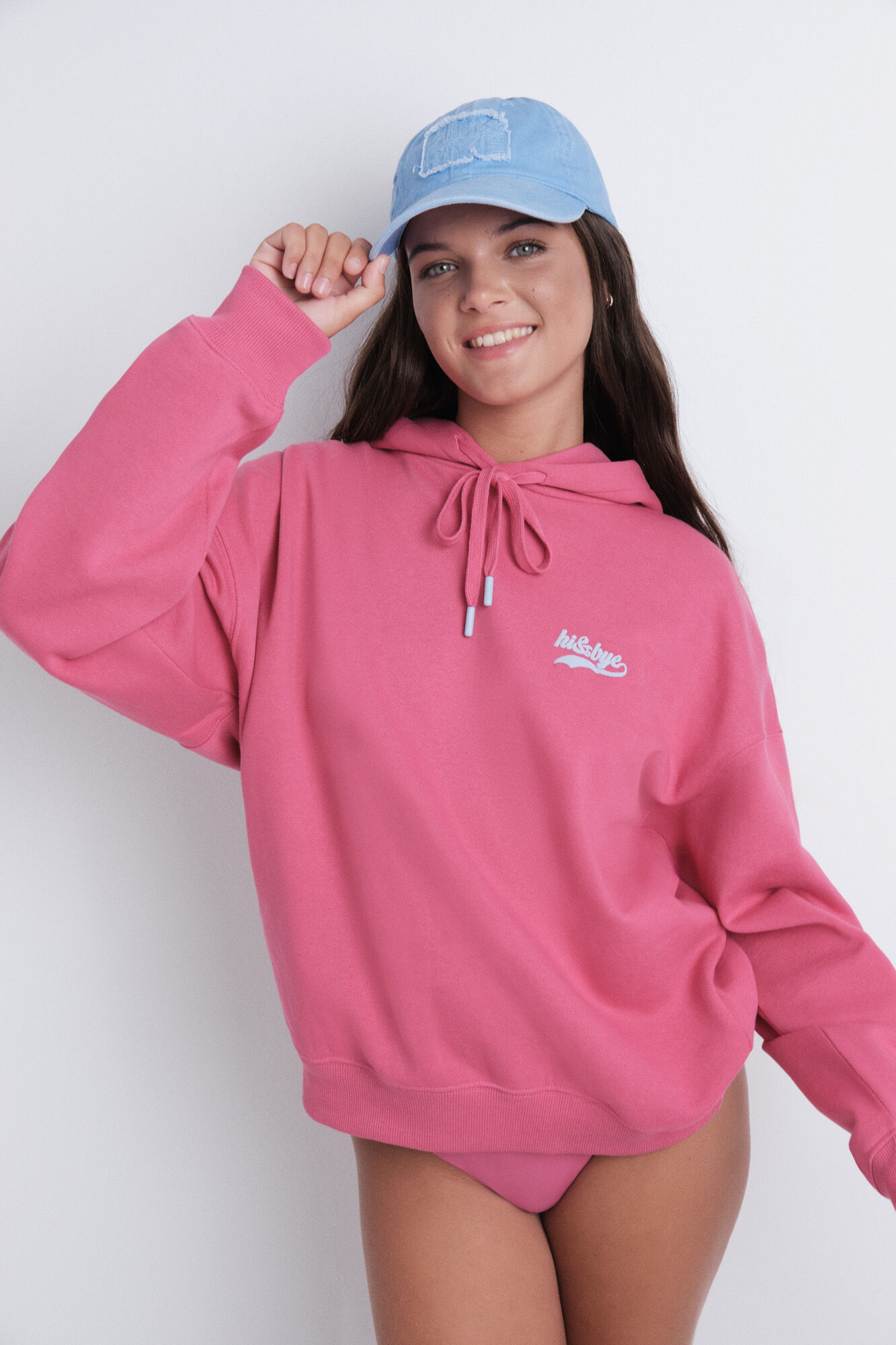 HI&BYE Light blue cotton cap with embroidered logo