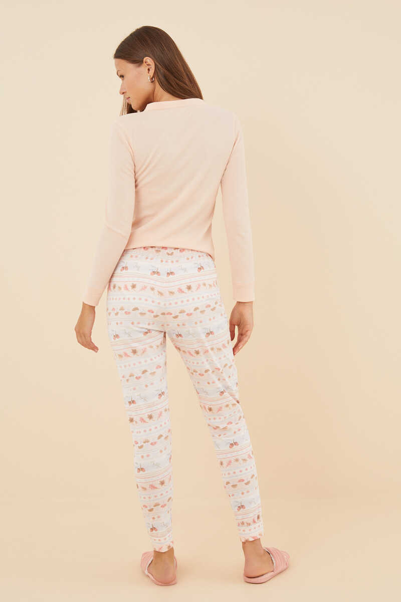 Womensecret Long autumn print 100% cotton pyjama bottoms brown