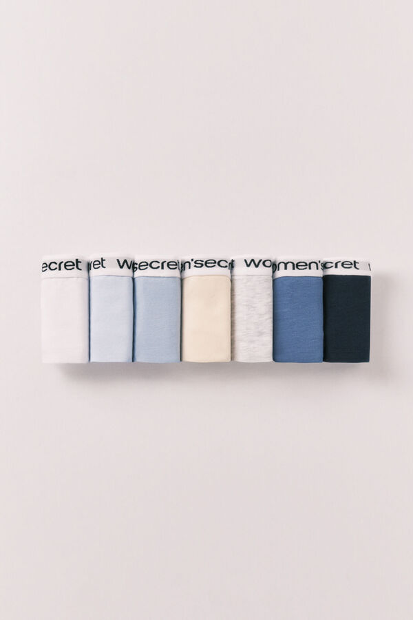 Women'secret Plain cotton 7-pack Brazilian panties with logo white