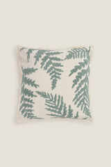 Textura Embroidered leaves cushion cover green