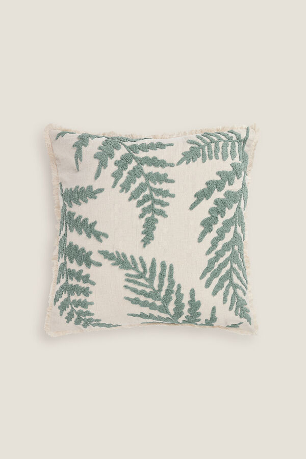 Textura Embroidered leaves cushion cover green