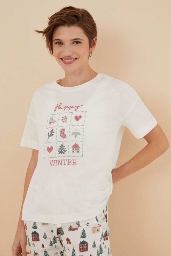 Womensecret T-Shirt 100 % Baumwolle Beige Naturweiß