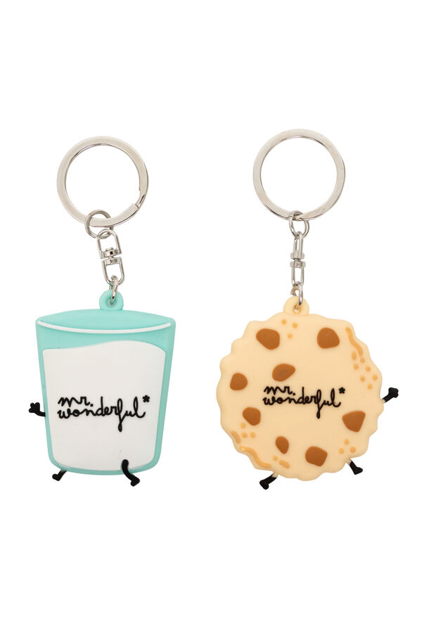 Womensecret Set of 2 key rings - Glass of milk and cookies printed