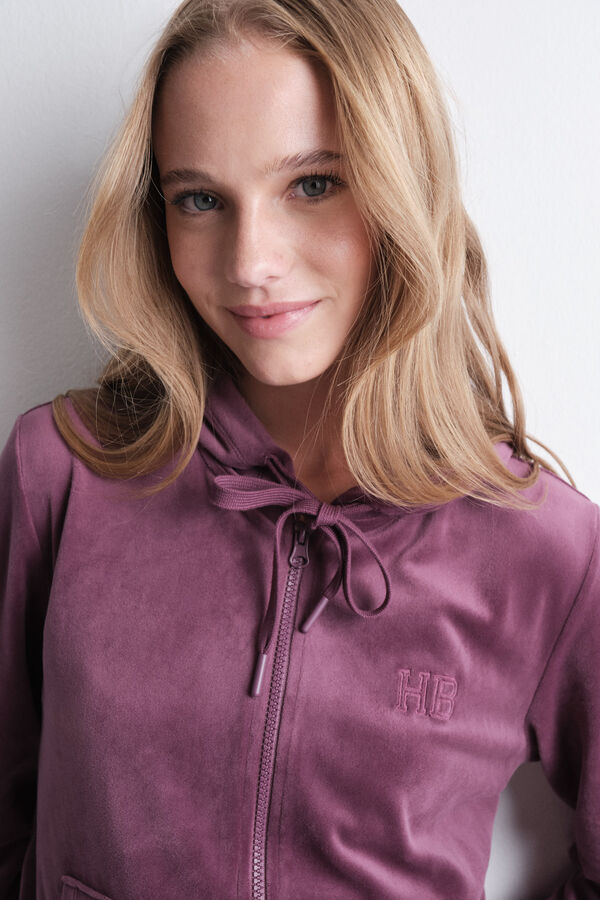 HI&BYE Baršunasta jakna sa pliš rajsferšlus vina Bordo