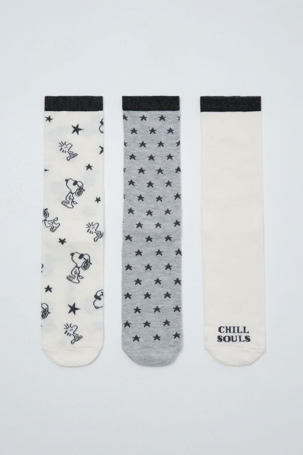 Women'secret Snoopy print 3-pack long socks brown
