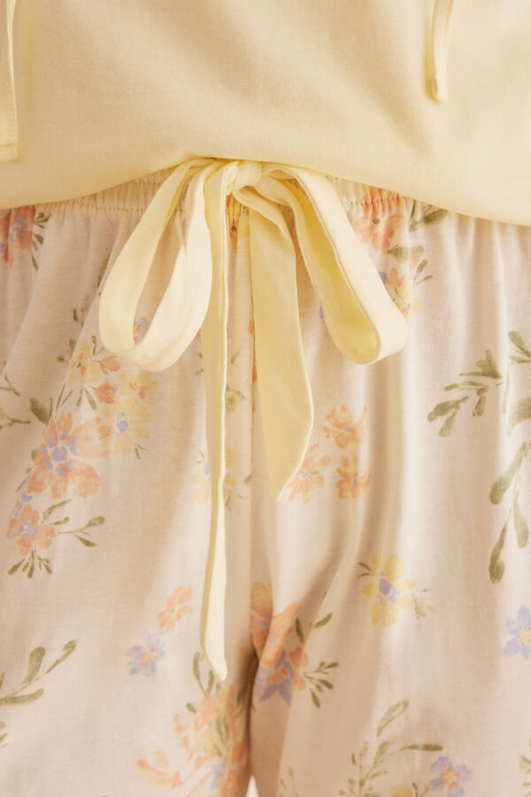 Womensecret Virágmintás sárga pizsama, 100% pamutból rávasalt mintás