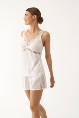 Promise Pijama corto sat&eacute;n lencero blanco marfil