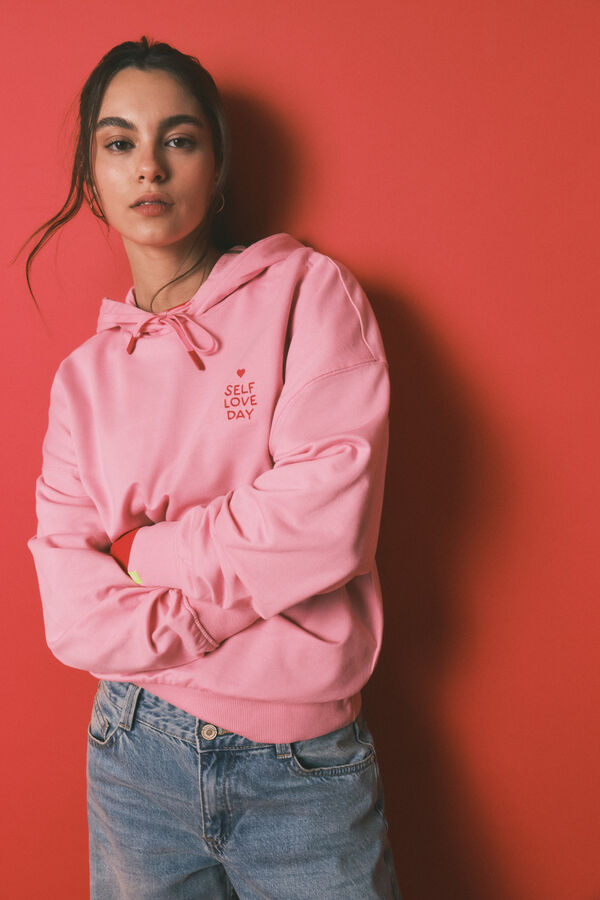 HI&BYE Sudadera capucha felpa algod&oacute;n rosa rosa