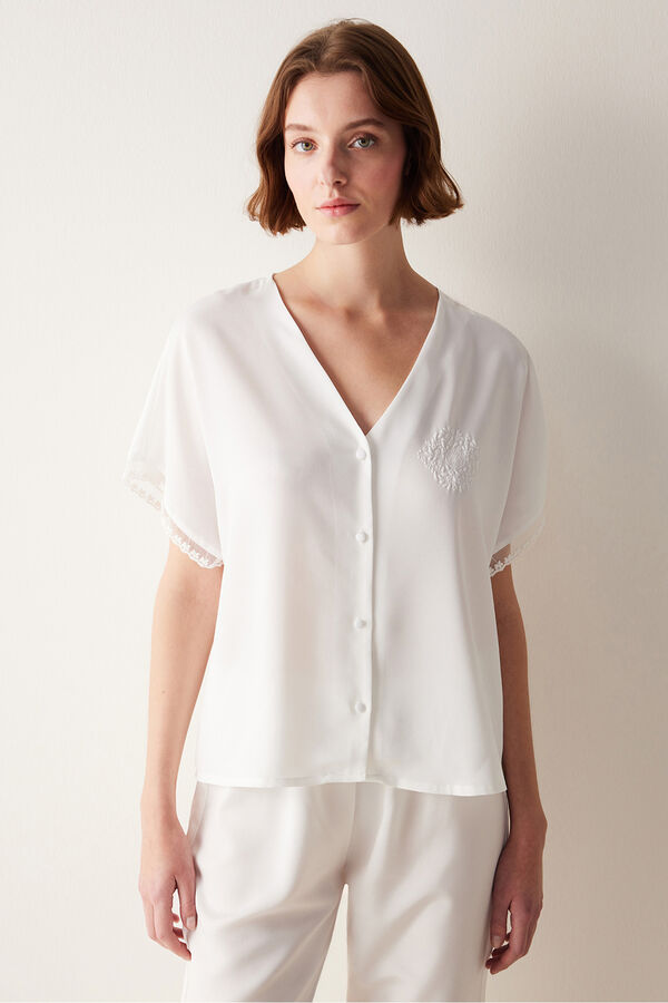 Womensecret Conjunto de pijama de encaje nupcial blanco
