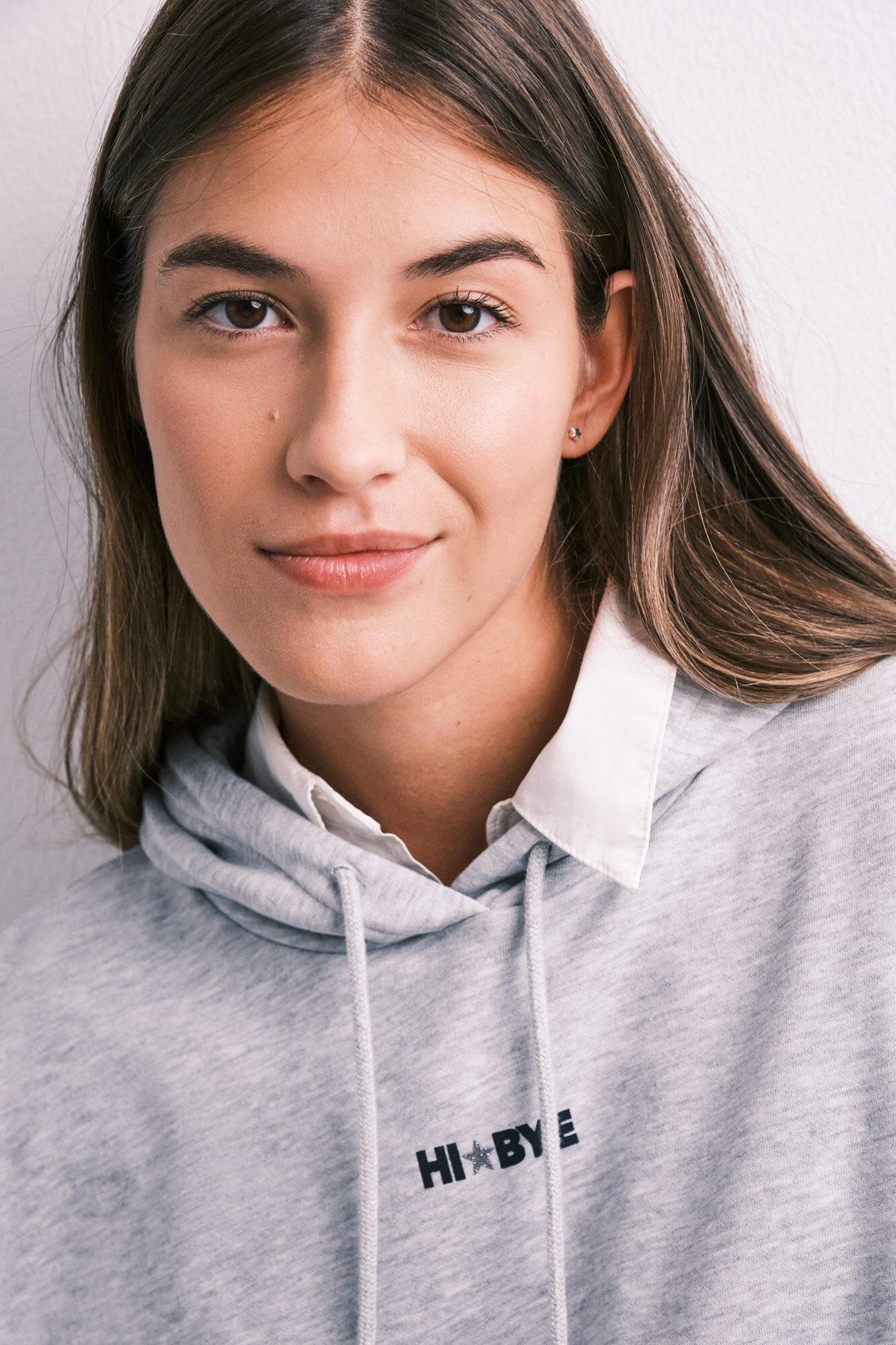 HI&BYE Grey cotton fleece hooded sweatshirt