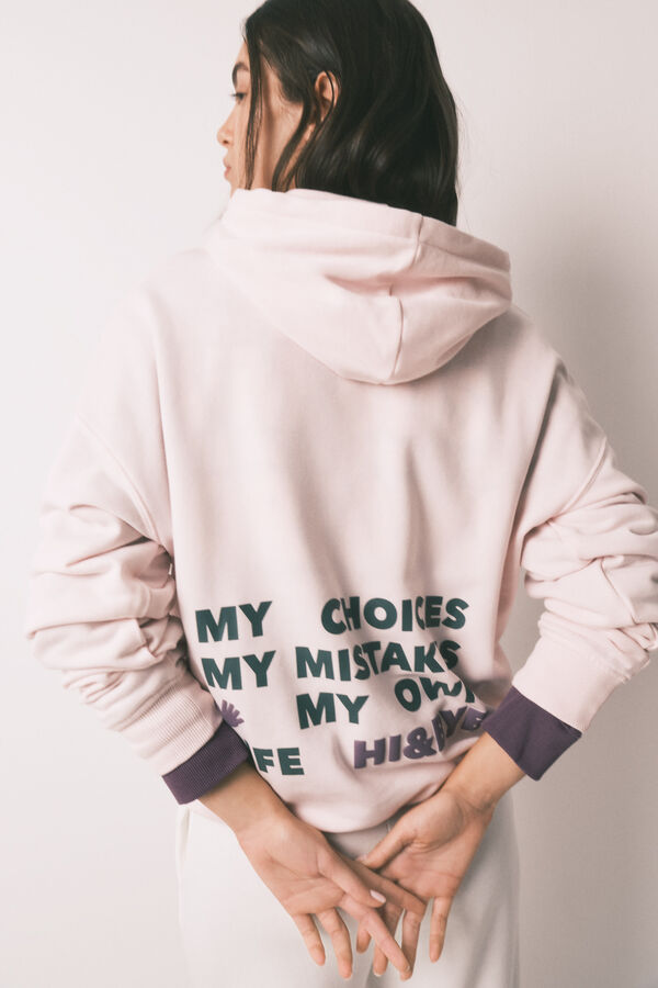 HI&BYE Pink cotton fleece hooded sweatshirt pink