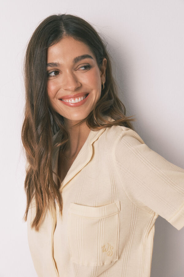 Women'secret Yellow cotton ribbed classic pyjamas beige