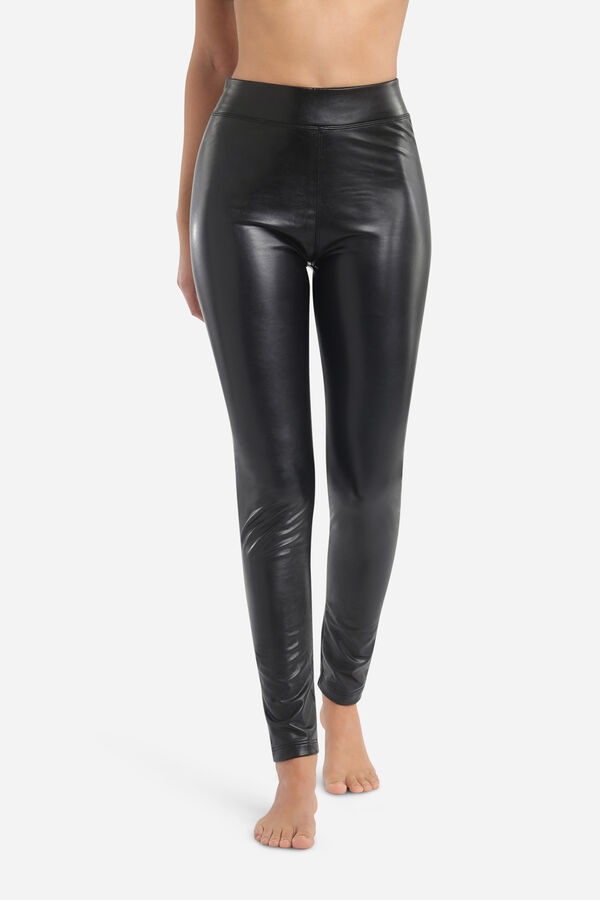 DIM Leggings longas com efeito de couro para mulher preto
