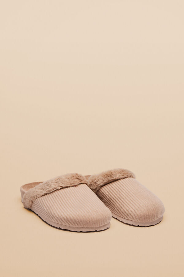 Womensecret Brown corduroy clog slippers nude