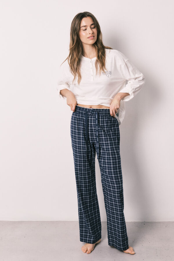 Women'secret Blue plaid long trousers blue