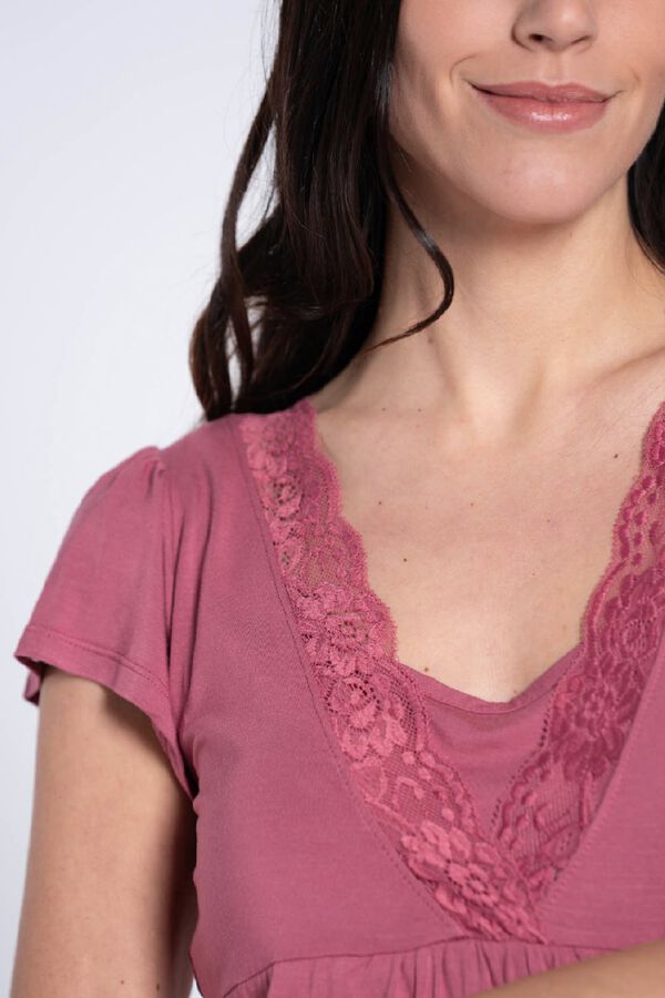 Ohma! Short-sleeved nursing nightgown with lace pink