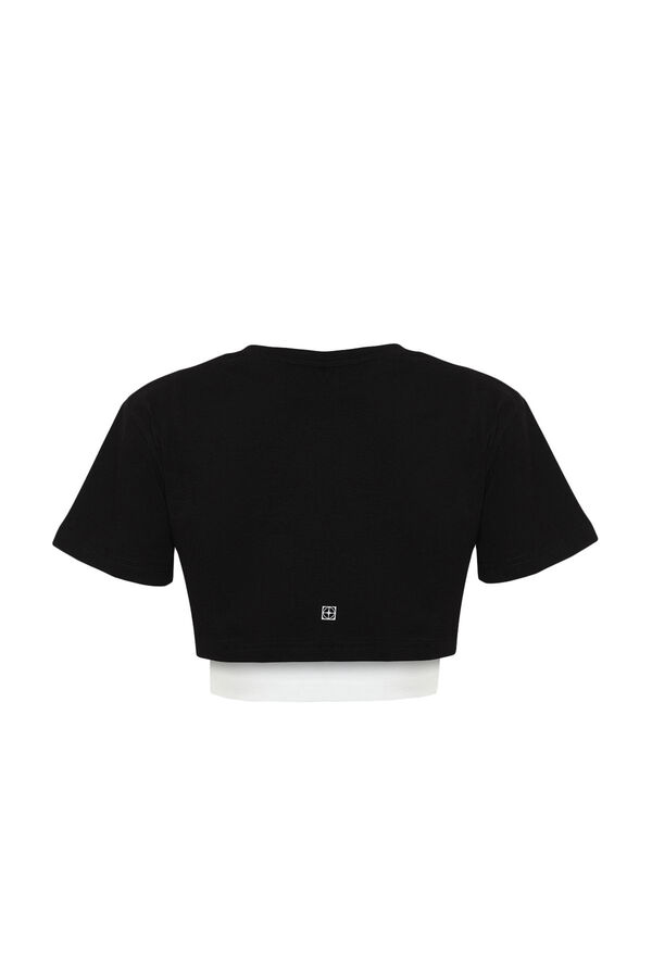 Trendyol Two-layer black and white short trainers T-shirt  noir