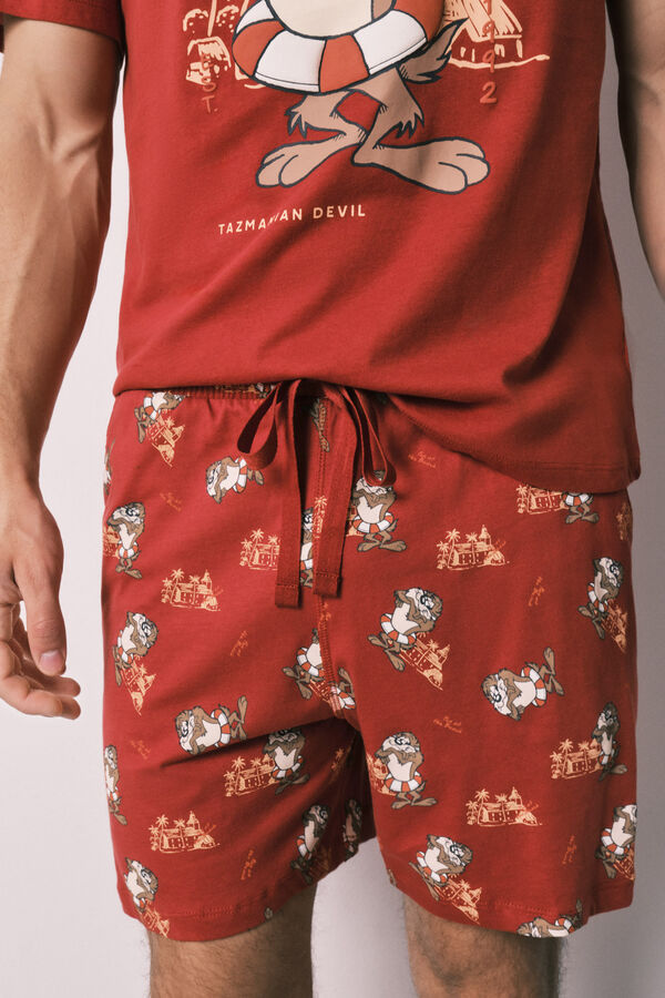 Women'secret Pyjama court pour homme en coton Tasmanian Devil rouge