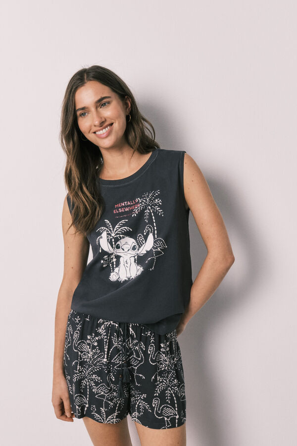 Women'secret Pyjama court en coton sans manches Stitch gris
