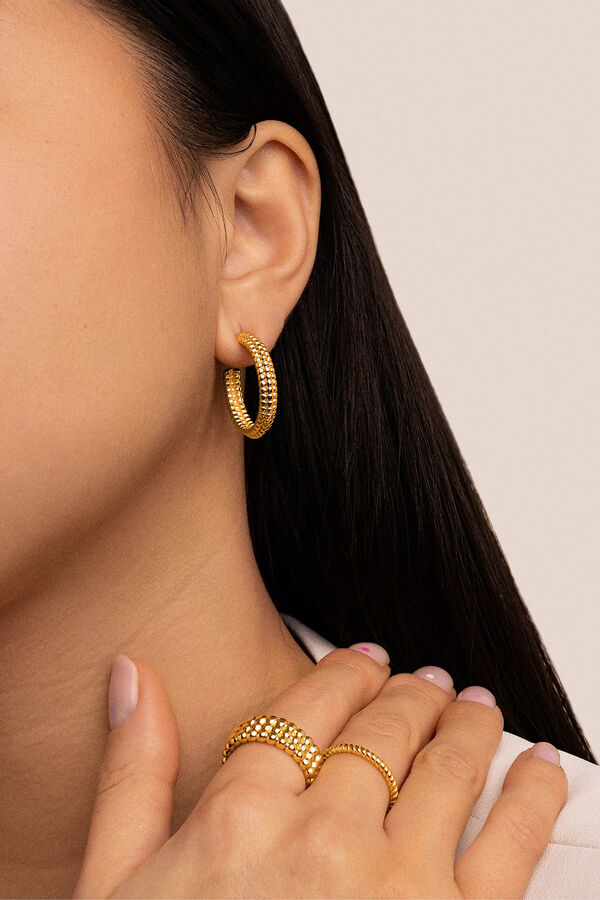 Singularu Brincos de argola Triplo Pebbles com banho de ouro estampado