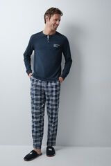 Women'secret Navy blue cotton plaid long pyjamas blue