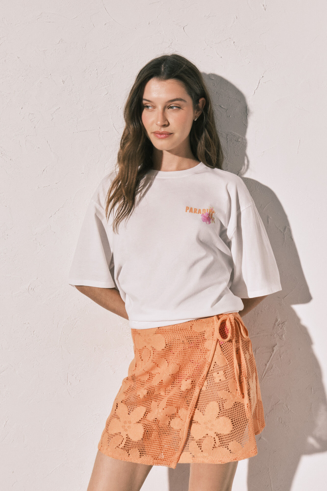 Women'secret Par&eacute;o court en crochet &agrave; fleurs orange