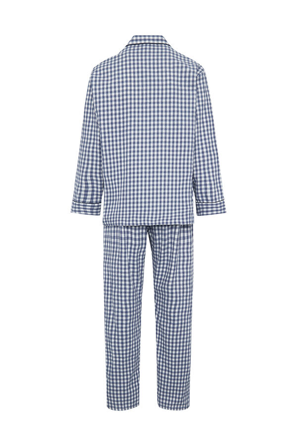 Womensecret Men's long navy blue gingham pyjamas Blau