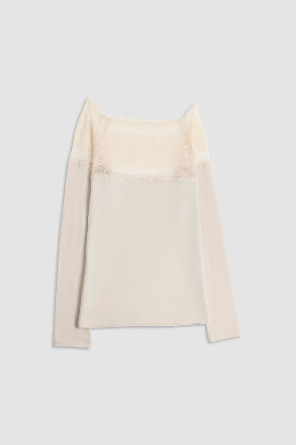 Cotonella Camiseta Cuello Barco Manga Larga bege