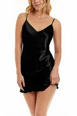 Ivette Bridal Satin basic short nightgown black