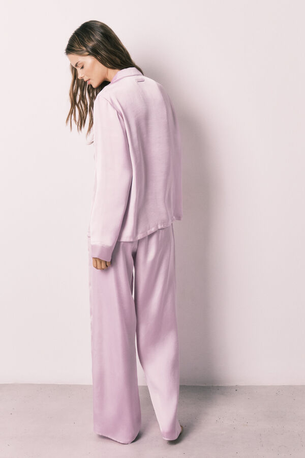Women'secret Pyjama chemise long en satin lila rose