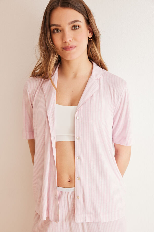 Womensecret Classic pink striped Ecovero™ pyjamas Ružičasta