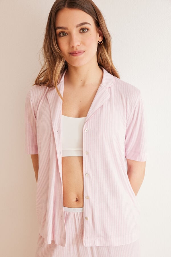 Womensecret Pyjama chemise rayures rose Ecovero™ rose