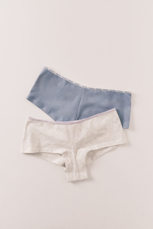 HI&BYE Blue grey cotton 2-pack boxer panties beige