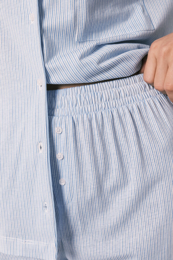 Women'secret Pyjama chemise 100% coton imprim&eacute; bleu bleu