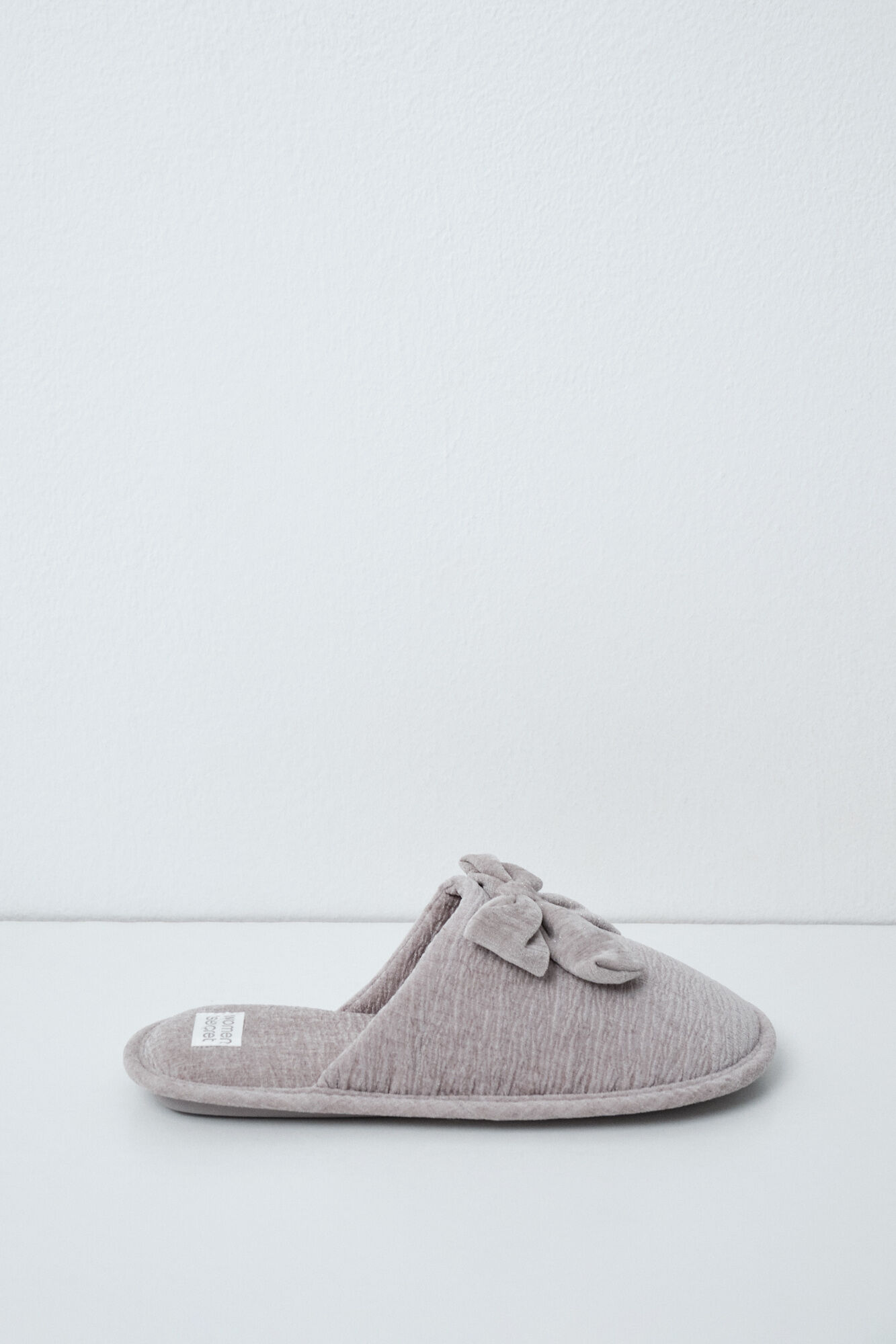 Women'secret Zapatillas casa lazo terciopelo gris