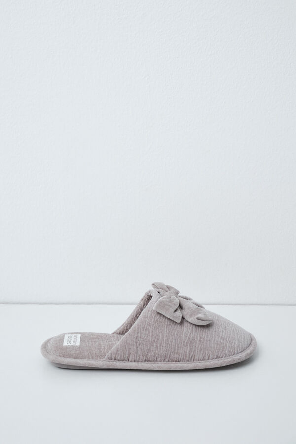 Women'secret Zapatillas casa lazo terciopelo gris gris