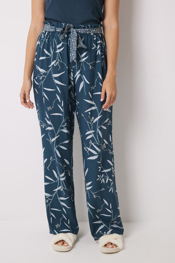 Womensecret Leaf print viscose lounge pants green