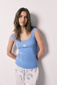 Women'secret Plava pamučna duga pidžama sa bretelama