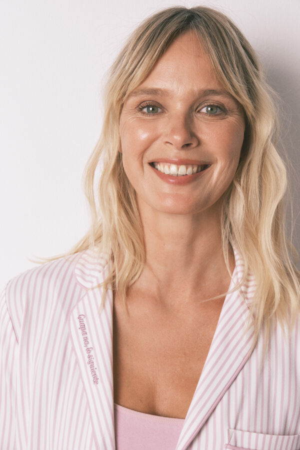 Women'secret Pink striped classic pyjamas  white