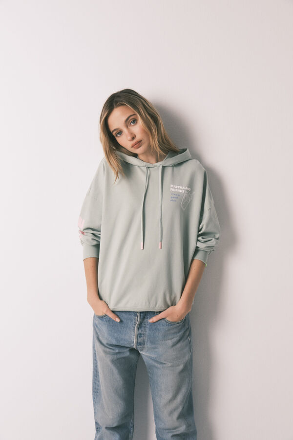 HI&BYE Green cotton fleece hooded sweatshirt green
