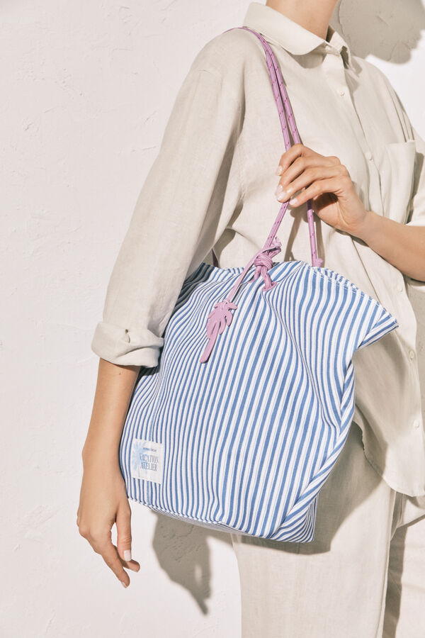 Women'secret Bolso shopper loneta y cuerda azul