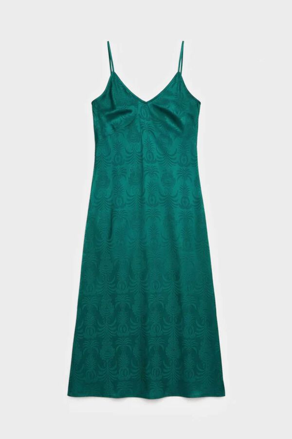 Gisela Jacquard-Nachthemd aus Satin mit Blumenprint Gr&uuml;n